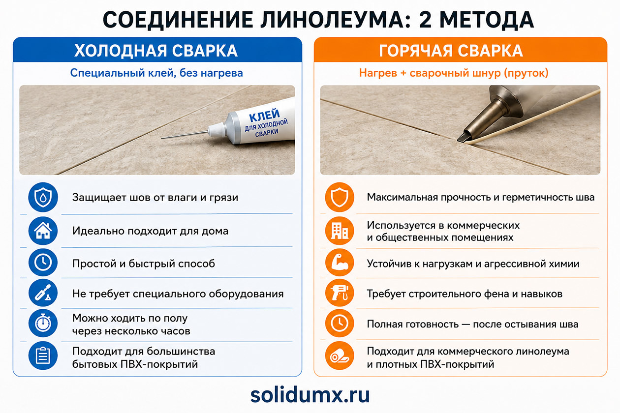 Как склеить линолеум встык дома